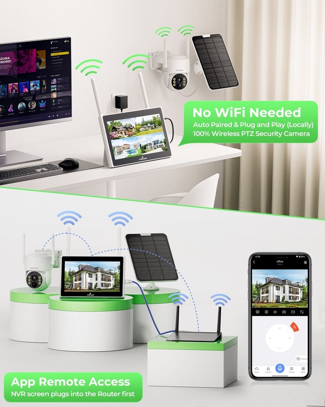 4MP Wireless Home Security Camera System Solar Wifi IP Cameras 10'' Monitor NVR gallery