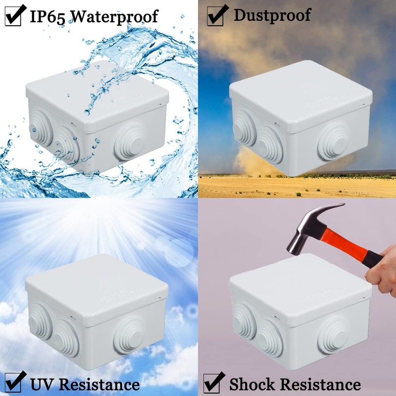 Sunnyglade ABS Plastic Electrical Junction Box IP55 3.4"x3.4"x2", White gallery