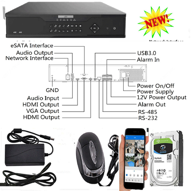 Uniview 32channel VCA NVR system 265/H.265/H.264 video formats with 4TB HDD