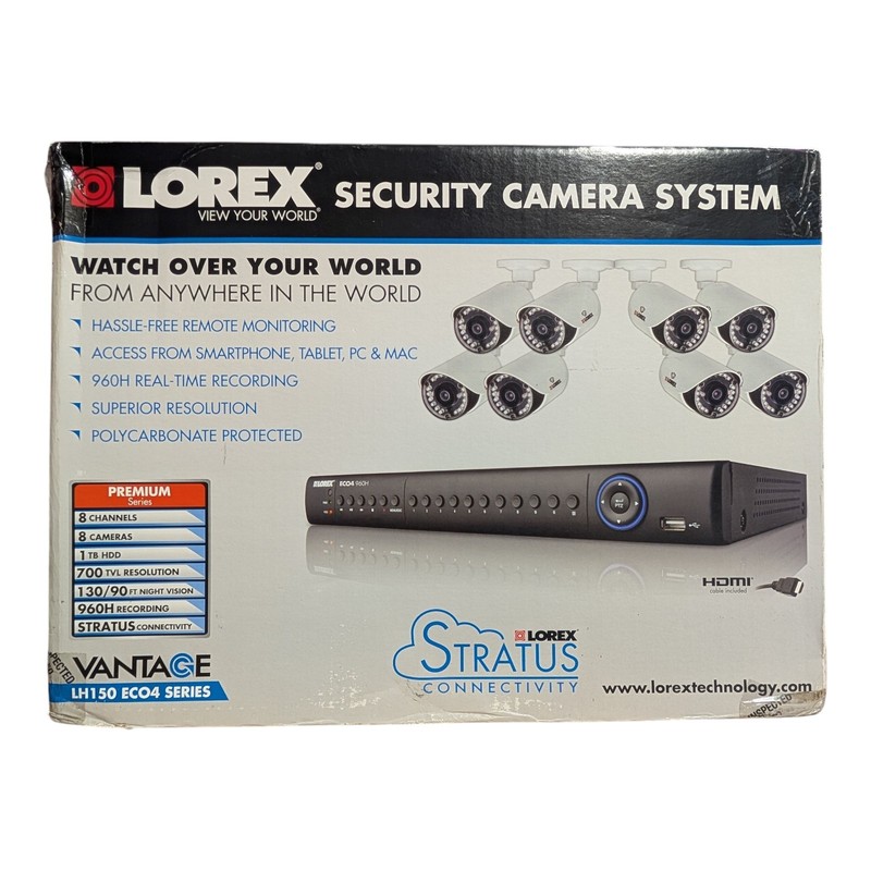 Lorex LH1896 960H 8CH DVR Surveillance Kit 1TB HDD & 8 IP66 700TV Cameras Cords