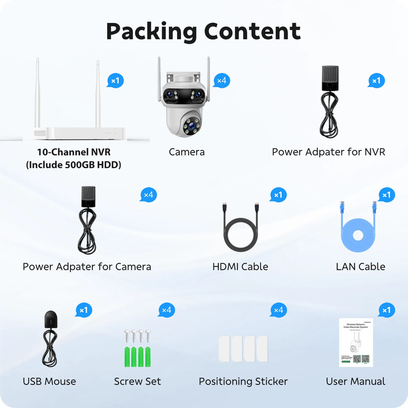 Wireless Security System 4 Cam 3K Outdoor Auto Tracking Triple Lens Night Vision gallery