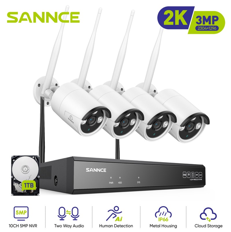 SANNCE Wireless Wifi 3MP Outdoor Audio Security Camera System 8CH NVR AI Motion