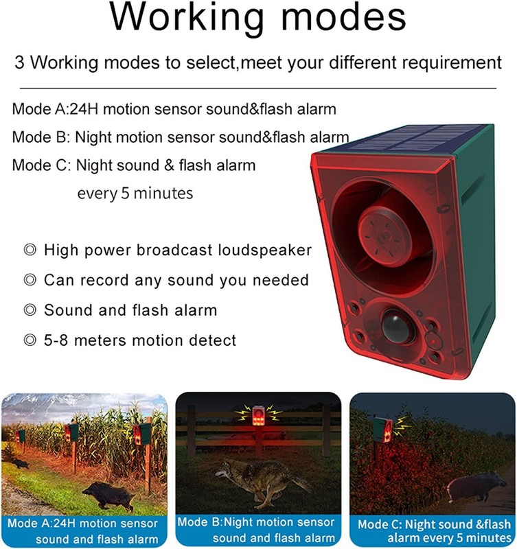 Solar Motion Detector Alarm Light,130db Sound Warning Security Strobe Siren L... gallery
