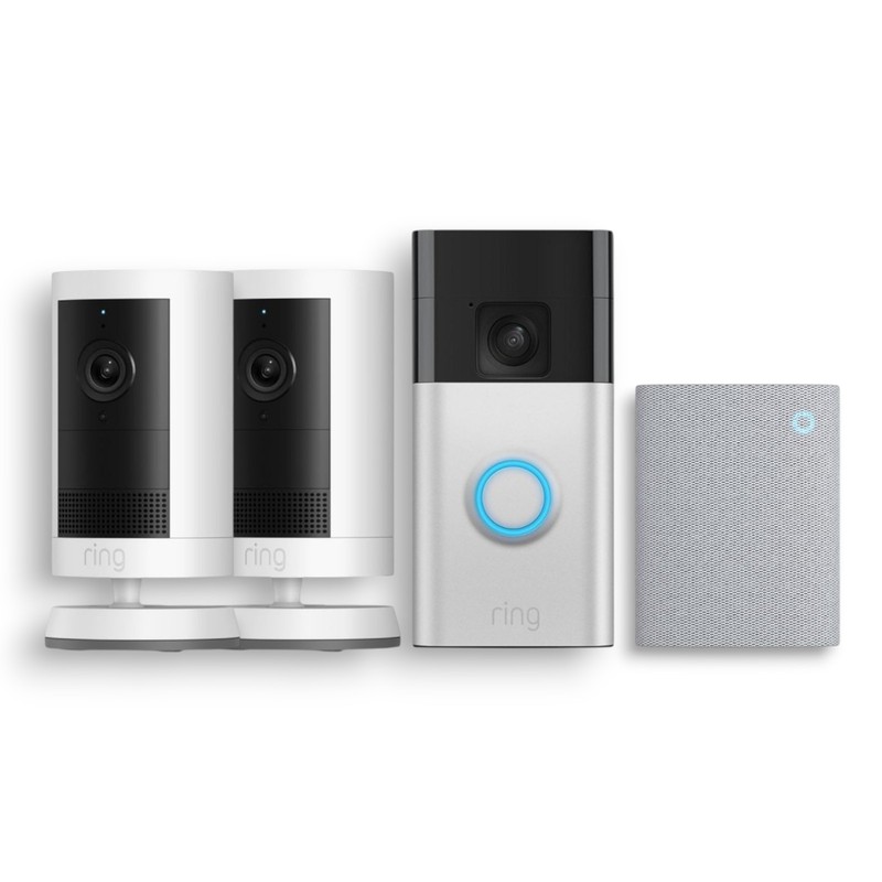 Ring Battery Doorbell Satin Nickel Smart Wi-Fi Video with Outdoor Cam Plus White