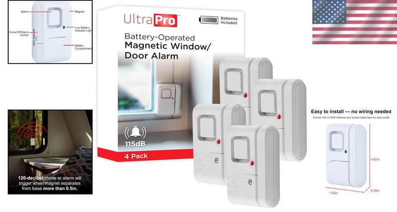 Wireless Personal Security Alarm 4 Pack - Easy Installation, 120DB Chime gallery