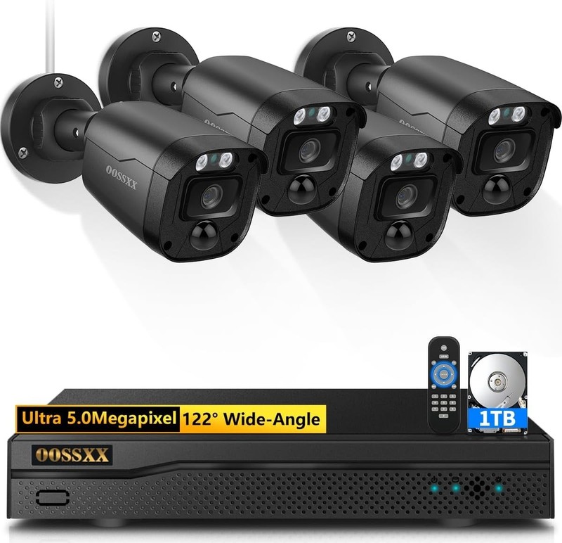 Full HD 5MP Wired Security Surveillance CCTV System: 4x Cameras + 1TB DVR