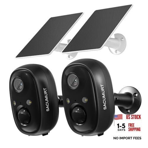 Solar Security Cameras Wireless Outdoor, 2.4G WiFi Wi-Fi Solar Cam – 2 Pack