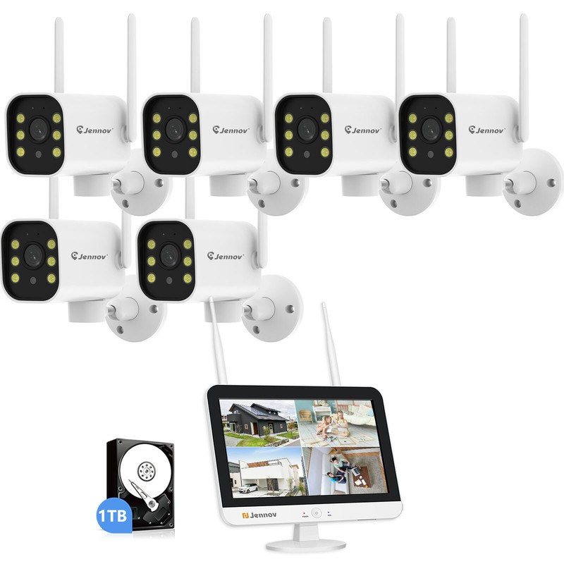 5MP Security Camera System Wireless Home Outdoor with 12″ Monitor 2 Way Audio