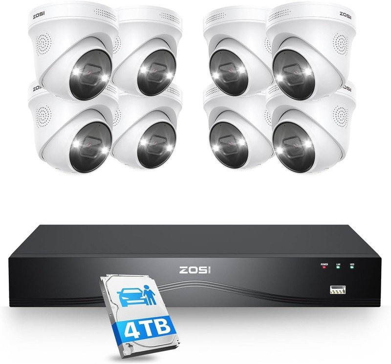 ZOSI 4K 16CH PoE Security Camera System 8x8MP Spotlight Outdoor IP Cameras 4TB