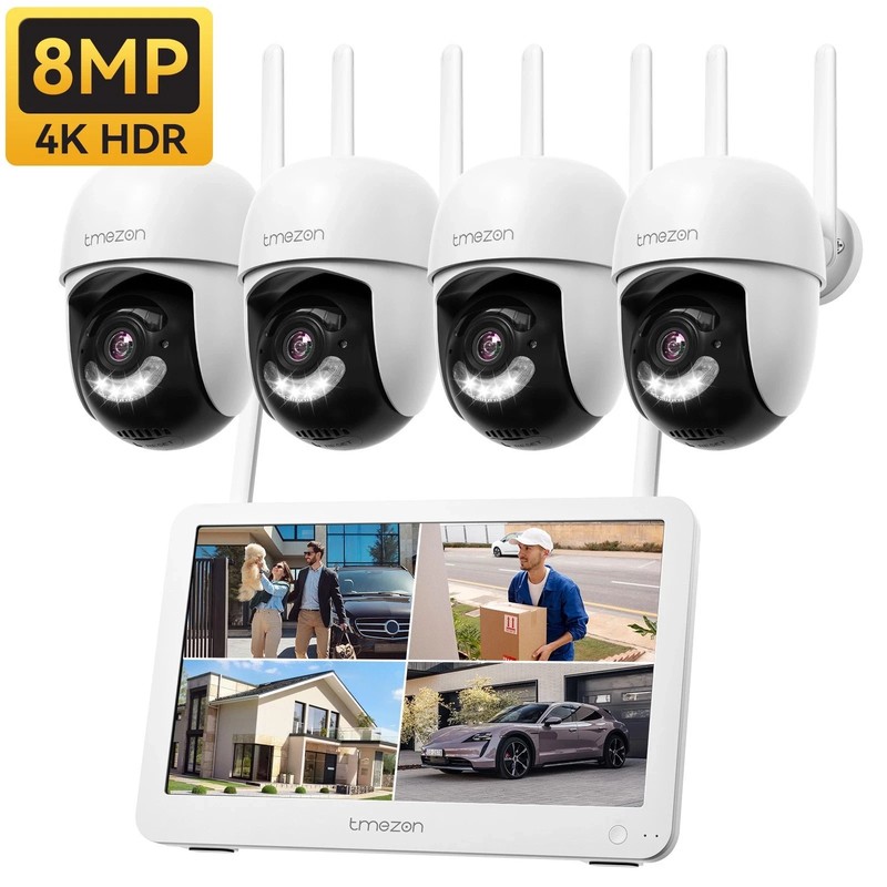 8MP PTZ Home Camera System 10CH 12″Monitor NVR WiFi 6 Home Security 2-Way Audio