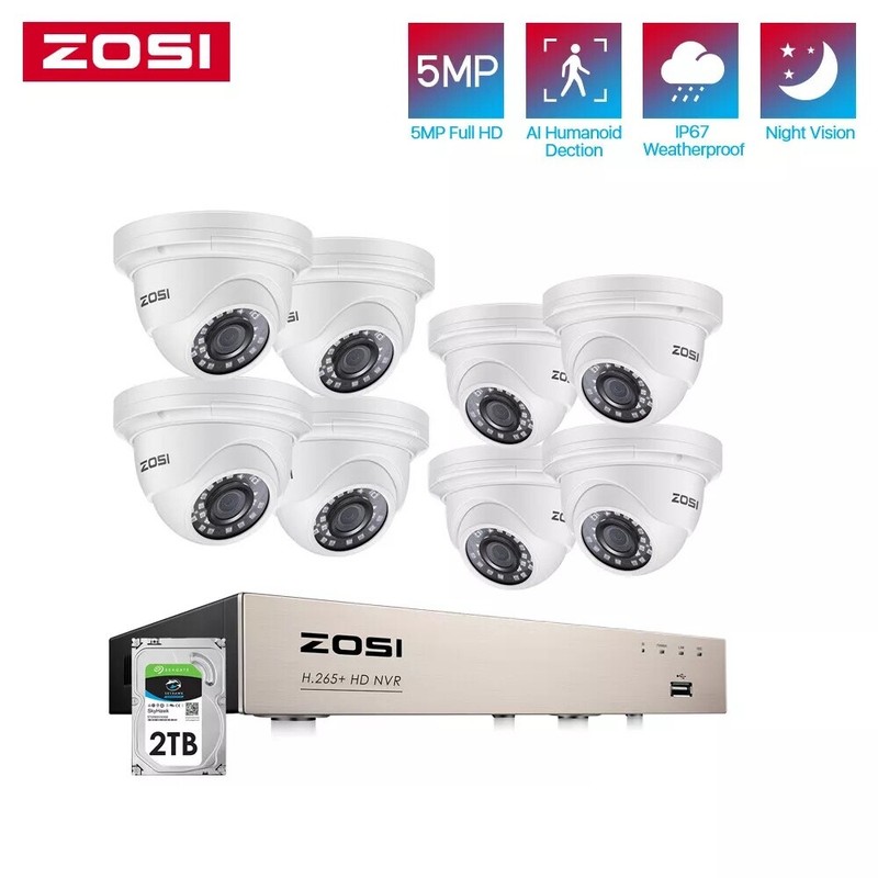ZOSI 5MP HD 8CH POE Security Camera System Automatic Motion Tracking 2TB NVR gallery