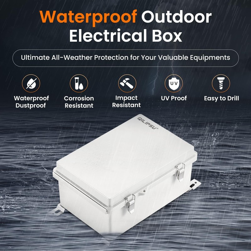 QILIPSU Junction Box IP67 Waterproof Plastic 11.2"x7.7"x5.1", Grey Cover gallery