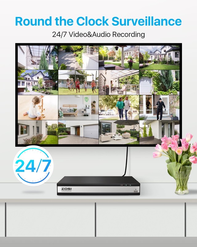 ZOSI H.265+8MP 16CH NVR 4K Home PoE IP Security Camera System CCTV IR Outdoor 4T gallery