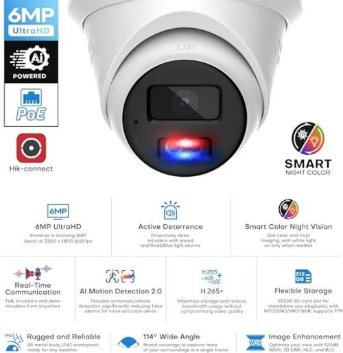 6MP PoE IP Turret Camera, PoE Camera Outdoor White - 6MP Active Deterrence gallery