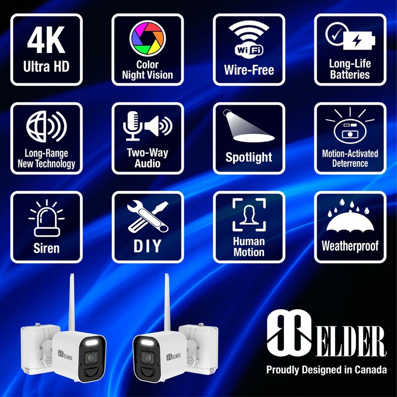 Elder 4K Wireless Security Camera System 1TB, Battery WiFi Surveillance Outdoor gallery