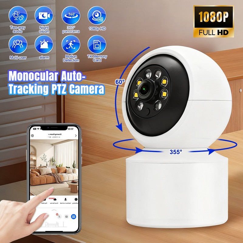Camara De Seguridad WIFI 360° 1080P PTZ Indoor Monitor Con Vision Nocturna Audio