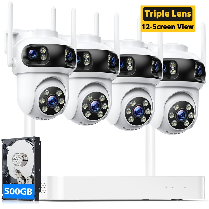 Wireless Security System 4 Cam 3K Outdoor Auto Tracking Triple Lens Night Vision gallery