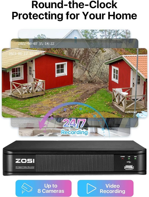ZOSI 8CH 1080p DVR Security Bullet Camera Home Outdoor System 1TB Hard drive gallery