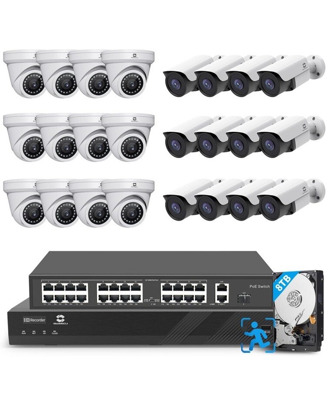 GWSECU 4K Security Camera System 32 Channel, (12)Dome/(12) Bullet 8MP PoE