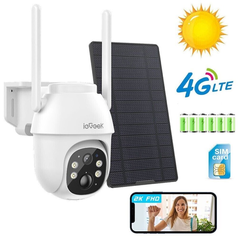 2K Outdoor Camera with Solar Panel, Wireless Camera，9600mAh Built-in Battery, 4G