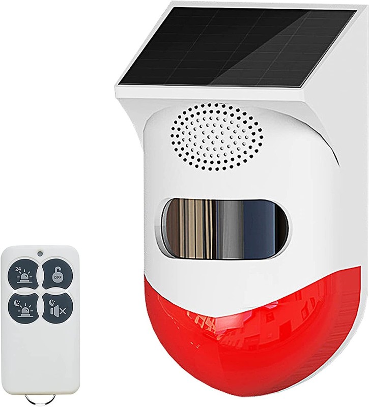 Solar Strobe Alarm Light with Motion Sensor Siren Outdoor Alarm Siren with Re...