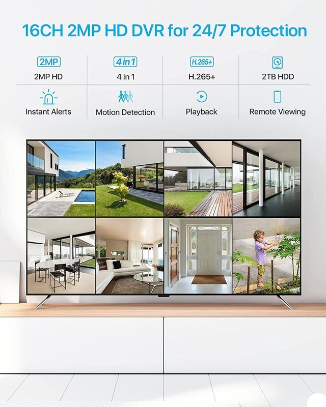 ZOSI 16CH 1080p Outdoor Home CCTV Security Camera System 5MP H.265+DVR 2TB HDD gallery