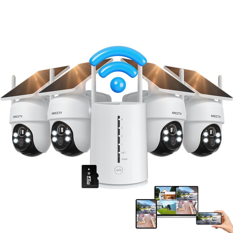 ARCCTV 4MP WiFi6 Wireless Security Camera System Solar Powered Outdoor PTZ CCTV