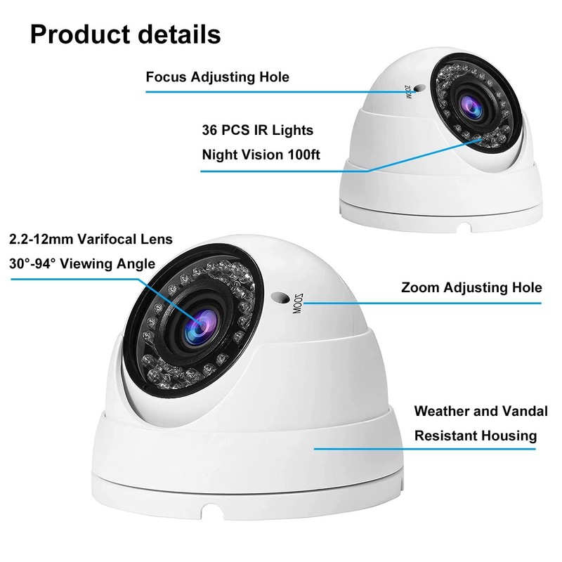 2MP CCTV Camera HD 1080P 4-in-1 1 Count (Pack of 1), White gallery