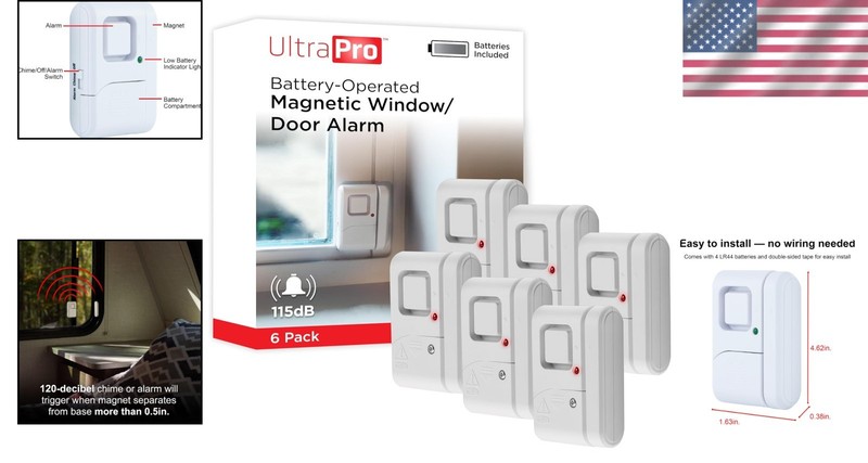 Battery-Powered Window & Door Alarms - Easy Install 120dB Intruder Alert System gallery
