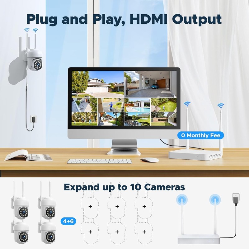 10CH 2MP Outdoor Wireless Security Camera System H.265+ CCTV Wifi NVR Kit 500GB gallery