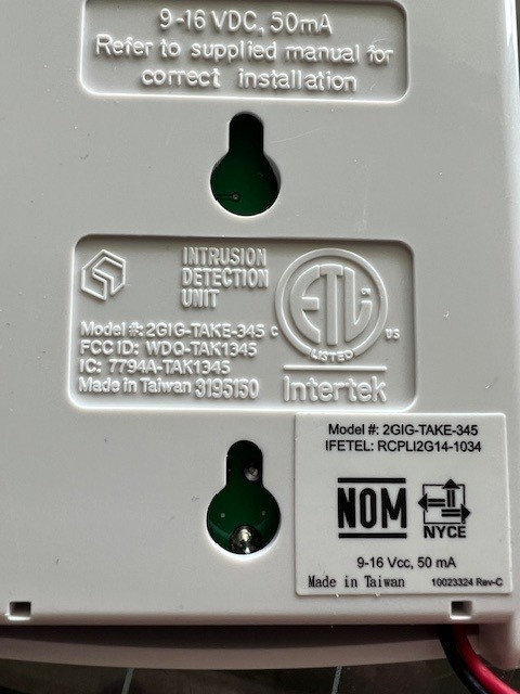 2GIG INTRUSION DETECTION UNIT Model # 2GIG-TAKE-345 INTERTEK gallery