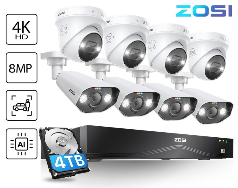ZOSI 16CH 4K PoE Security Camera System 8x8MP Indoor Outdoor IP Cameras 4TB HDD