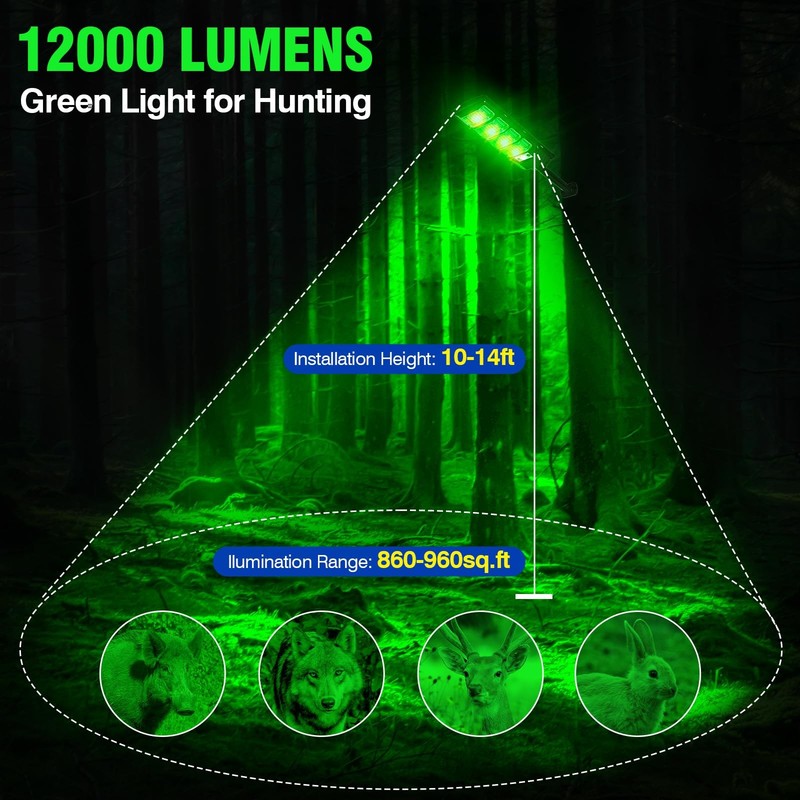 Hog Lights for Night Hunting, 12000LM Solar Green Hunting Light 1 Pack, Black gallery