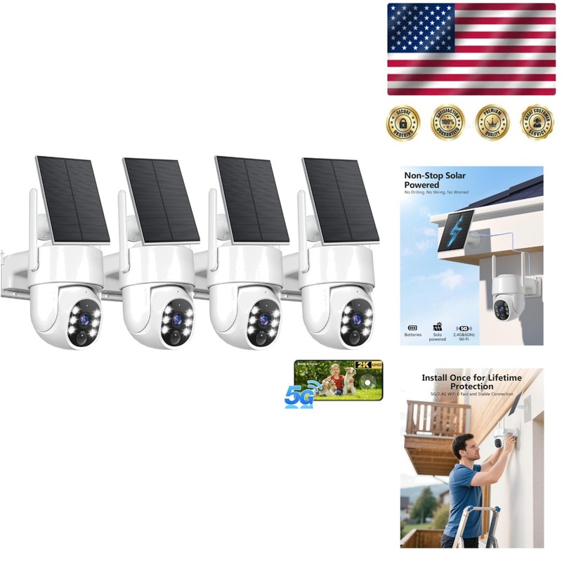 High-Performance 2K Solar Security Cameras: Wireless, Weatherproof, 4-Pack