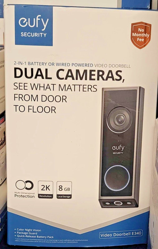 🔥🔥Video Doorbell E340 (Battery Or Wired), Dual Cameras + 8GB Local Storage