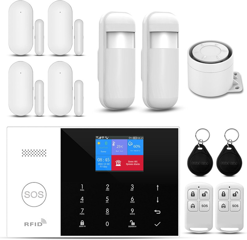 Wireless Home Alarm System 12-Piece Kit, Wifi/4G Alarm System for Home Security