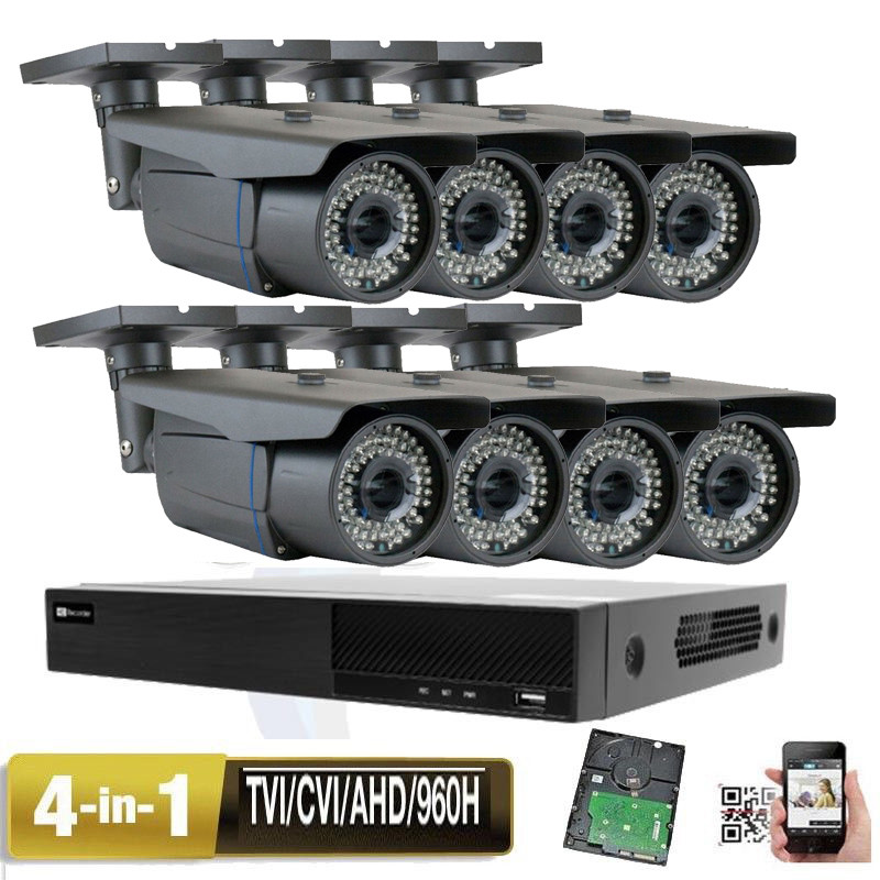 8CH 5-in-1 DVR 2.6MP 4-in-1 2.8–12mm Varifocal Zoom Security Camera System gh7