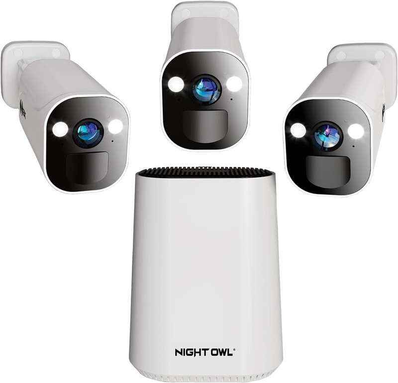Night Owl 2K HD Battery Wi-Fi System Home Security Hub, 3 Cameras Indoor/Outdoor