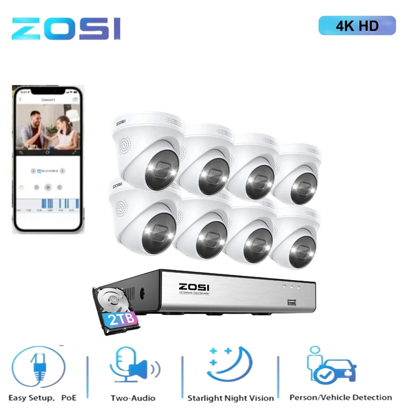 ZOSI 16CH 4K PoE Home Security Camera System AI Audio 4TB HDD Human Detection