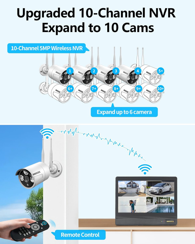 (2026 New) Wireless Security Camera System, 10CH 10'' IPS Monitor NVR with 4 X 3 gallery