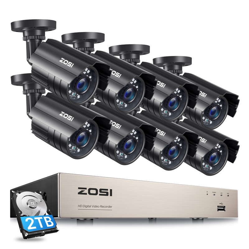 ZOSI 8CH H.265+ 5MP Lite HDMI DVR 1080P Home Security Camera System Weatherproof