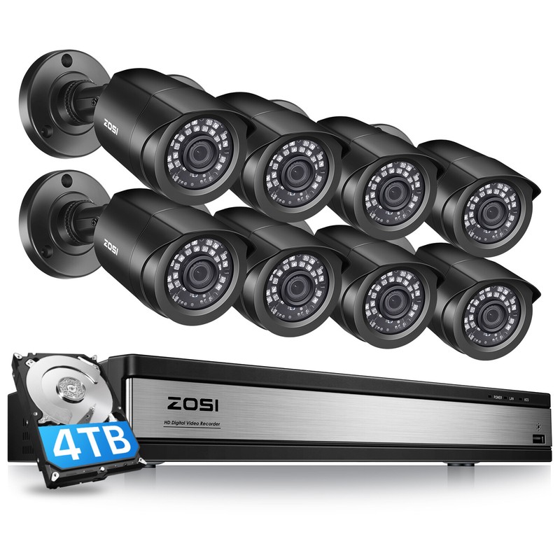 ZOSI 16Channel H.265+ 5MP Lite DVR 1080P Home Security Camera System 4TB Outdoor