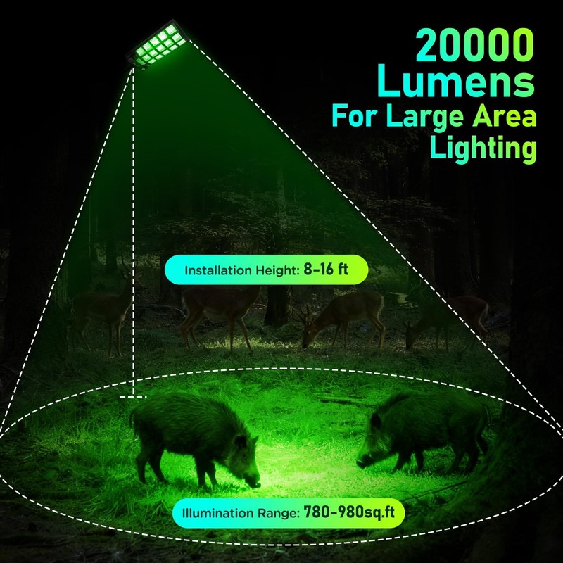 BINGLUX Hog Lights for Night Hunting - 20000LM Solar Green Light Black gallery