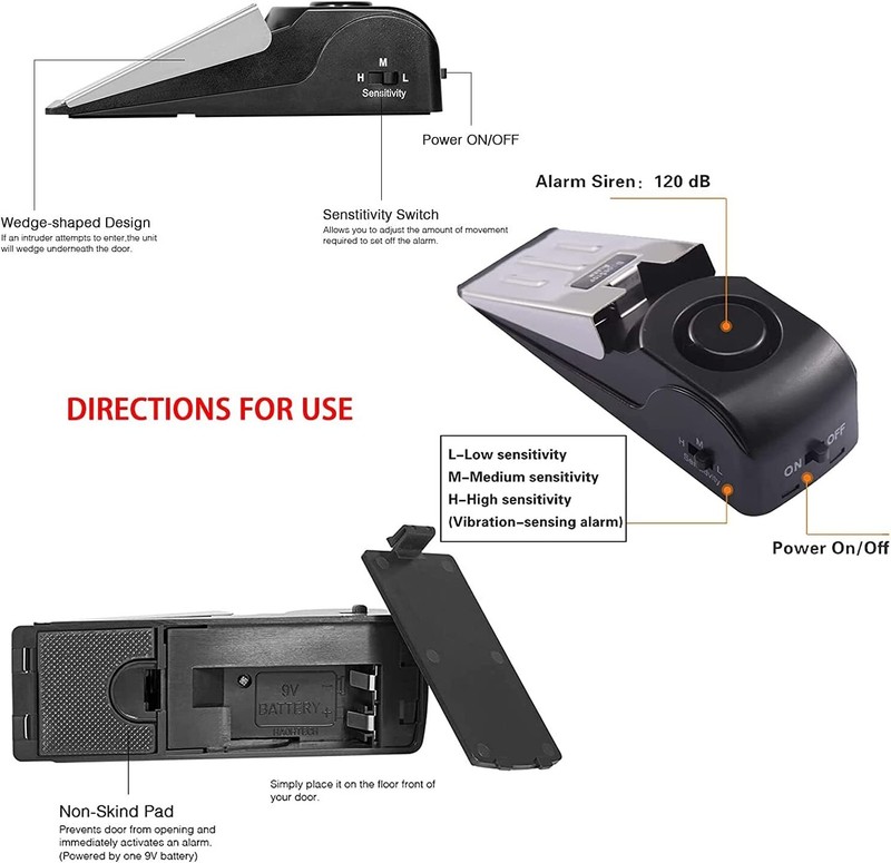 2 Pack Security Door Stop Alarm 120DB Hotel Home Portable Security Safety Tools gallery