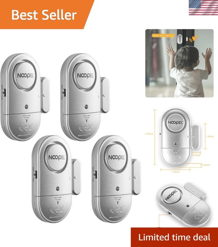 4 Pack Door Alarms – Battery Operated with Two Volume Levels for Home Security