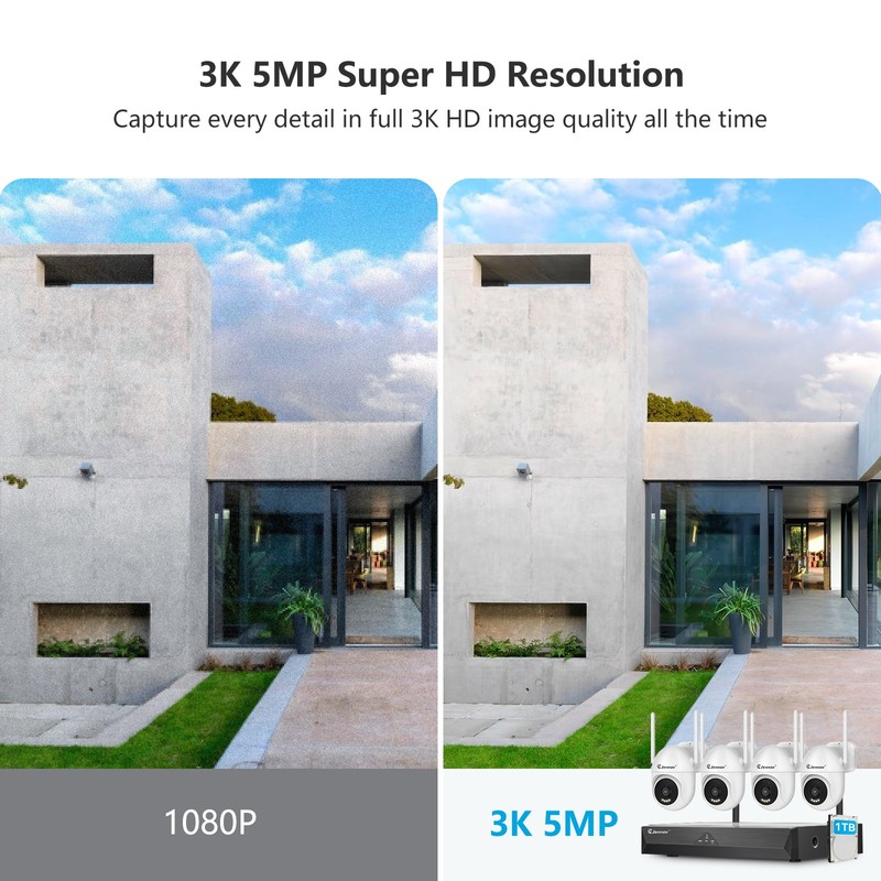 JENNOV Wireless Home Security Camera System Outdoor WiFi Audio 5MP NVR Recording gallery