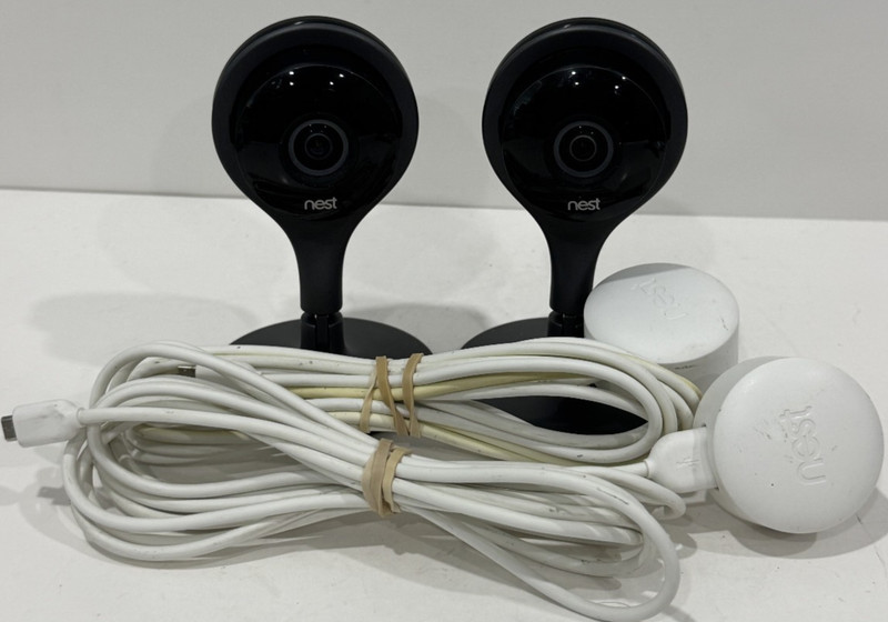 Google Nest Cam Indoor Security Camera A0005 1st Gen W/Stand & Cord Lot Of 2