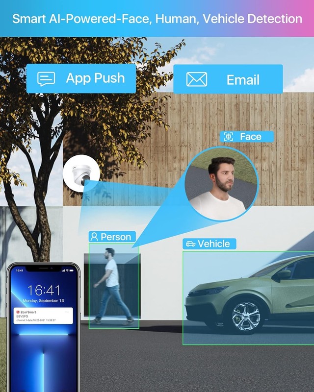 ZOSI 8CH 5MP PoE IP Security System Person Car Detect 24/7 Recording with 2TB gallery