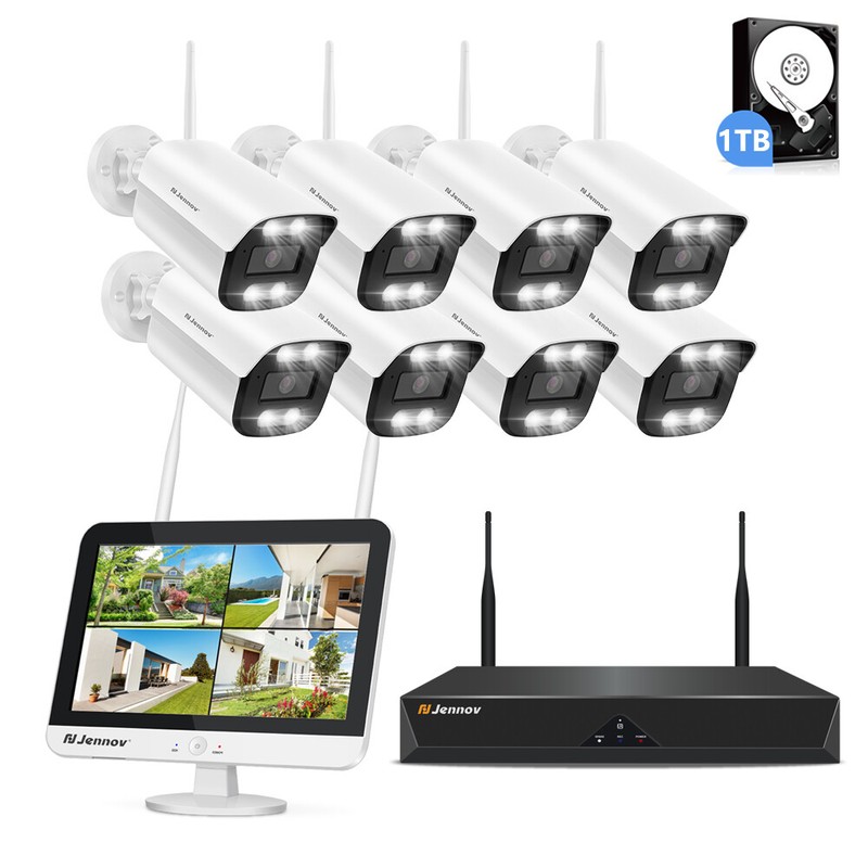 Jennov 5MP Security Camera System Wireless Home Outdoor 12"monitor / NVR 1TB