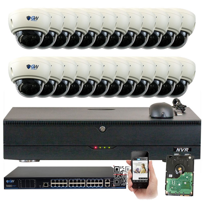 32CH NVR (24) 4K 8MP 3X Zoom Microphone POE Dome Security Camera System 16TB HD